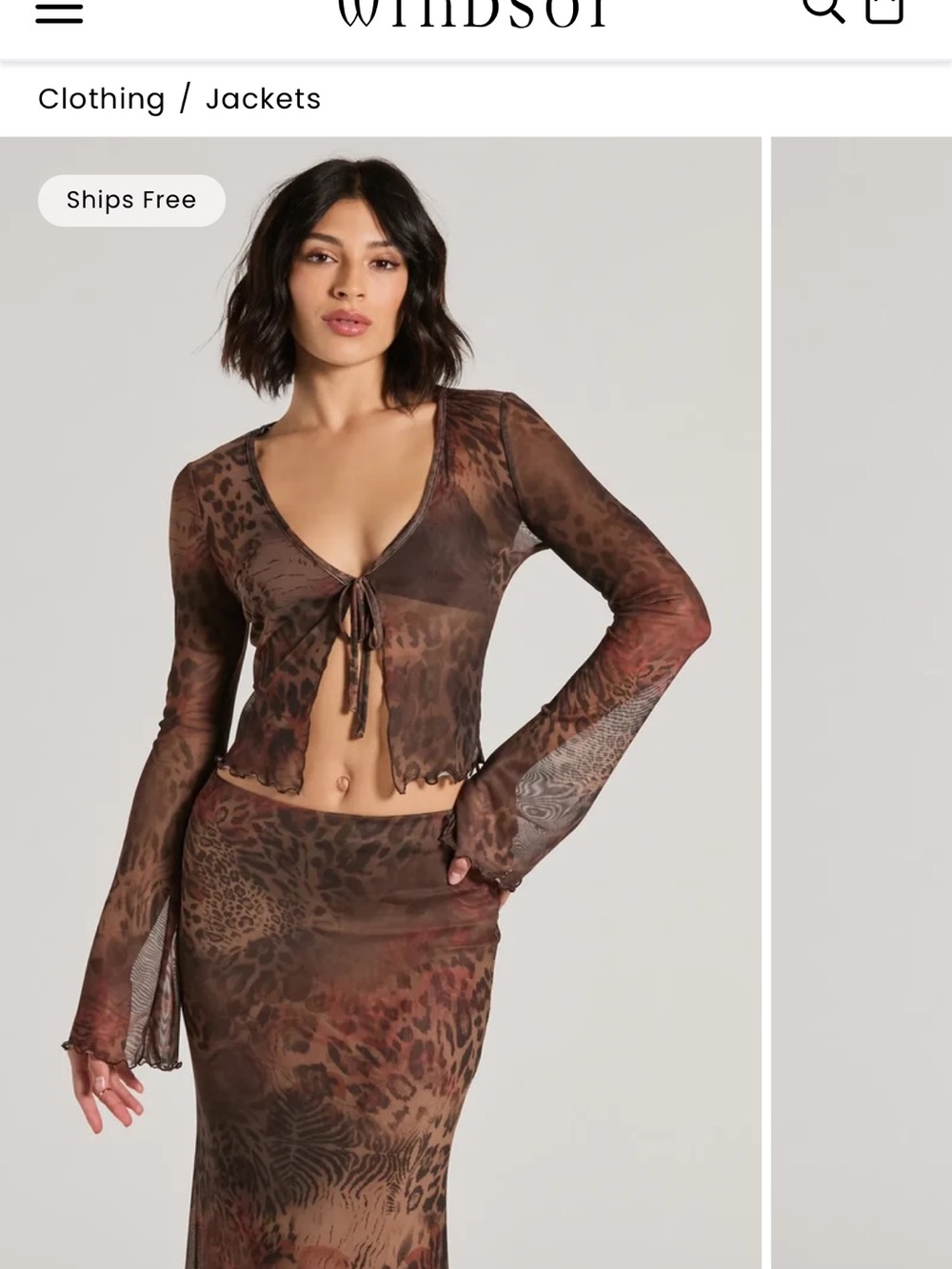 Windsor Brown Sheer Animal-Print Tie-Front Swim Coverup Top